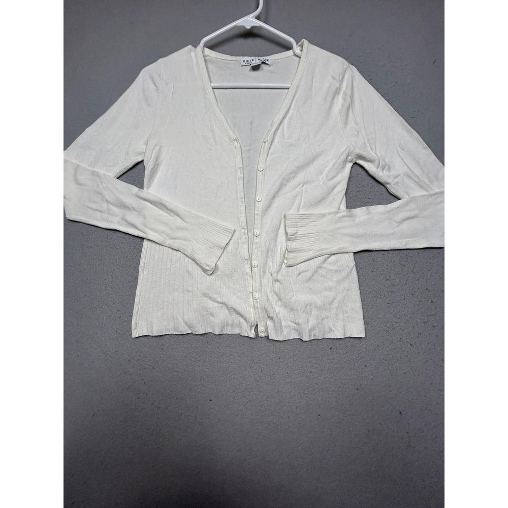 White House Black Market Cardigan Rayon Nylon Spandex White Solid Small Womens